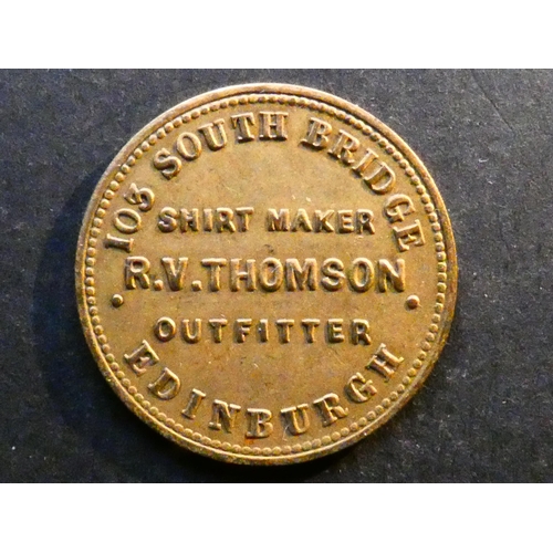 78 - TOKENS - 19th CENTURY.  Scotland, Lothian, Farthing, obverse; 103 SOUTH BRIDGE EDINBURGH, CLOTHIER R... 