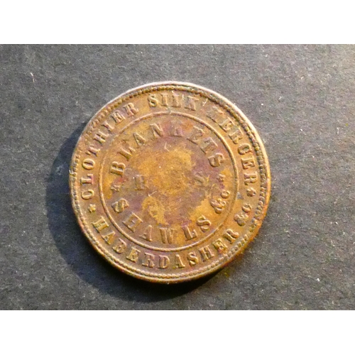 81 - TOKENS - 19th CENTURY.  Scotland, Fife, obverse; A.M. MELVILLE KIRKCALDY, 110 HIGH ST., a bale, reve... 