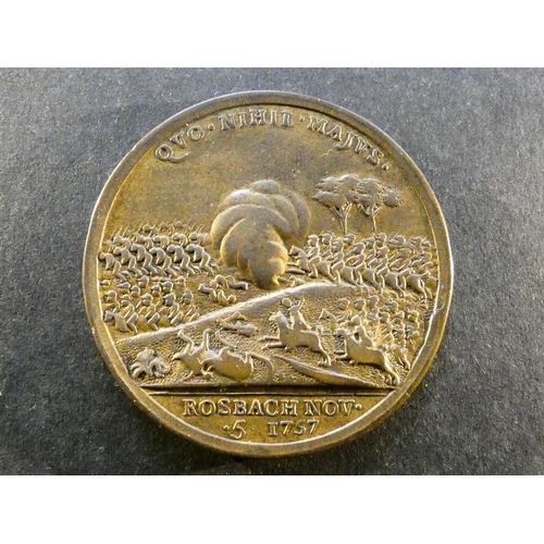90 - MEDALLIONS - GERMANY.  Prussia, 1757, Battles of Lissa & Rosbach, obverse; FREDERICVS BORVSSORVM REX... 