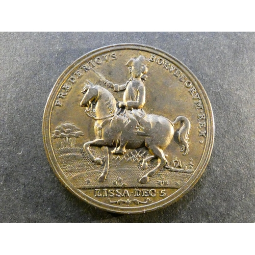 90 - MEDALLIONS - GERMANY.  Prussia, 1757, Battles of Lissa & Rosbach, obverse; FREDERICVS BORVSSORVM REX... 