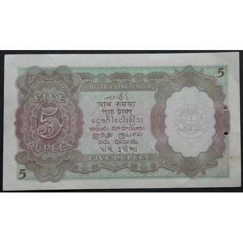 24 - INDIA.  5 Rupees, ND(1937), sign. C.P. DESHMUKH, P-17b, VF+, usual staple holes at left.