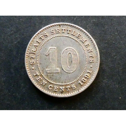 373 - STRAITS SETTLEMENTS.  10 Cents, 1891, KM11, VF+