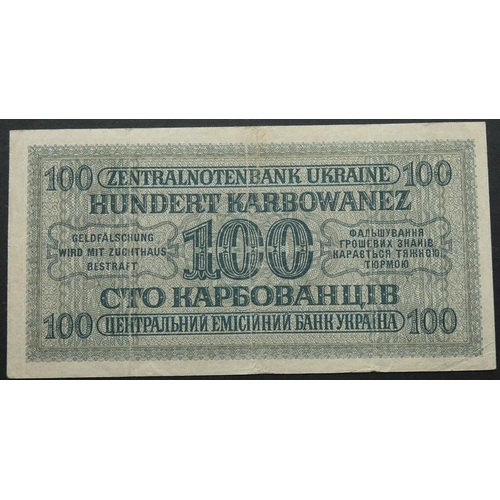 42 - UKRAINE.  German occupation, WWII, 100 Karbovantsiv, 10.3.1942, P-55, F