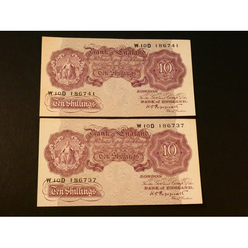 50 - GREAT BRITAIN – BANK OF ENGLAND.  10 Shillings.  Sign. PEPPIATT, B251 (BE24c), serial number W10D 18... 