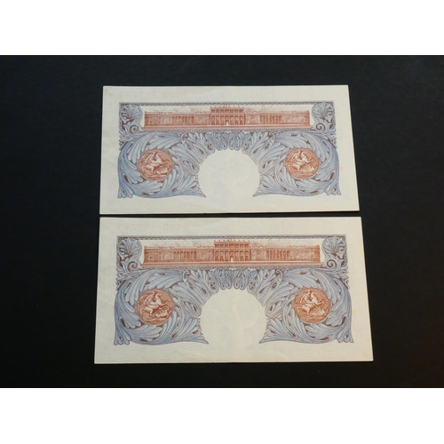 57 - GREAT BRITAIN – BANK OF ENGLAND.  1 Pound.  Sign. PEPPIATT, B249 (BE47D), consecutive pair, R70D 407... 