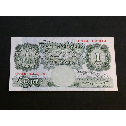 59 - GREAT BRITAIN – BANK OF ENGLAND.  1 Pound.  Sign. PEPPIATT, B260 (BE52b), light blue cross in underp... 