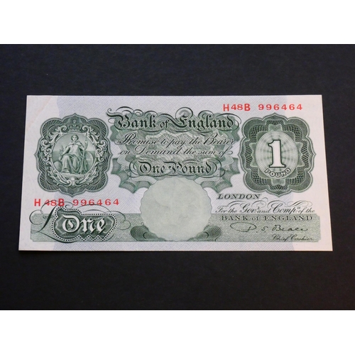 60 - GREAT BRITAIN – BANK OF ENGLAND.  1 Pound.  Sign. BEALE, B268 (BE54b), first series, serial number H... 