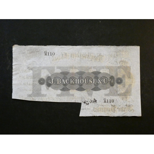 11 - GREAT BRITAIN.  DARLINGTON BANK, for Jonathan Backhouse & Company, 5 Pounds, 22nd October 1895, cut-... 