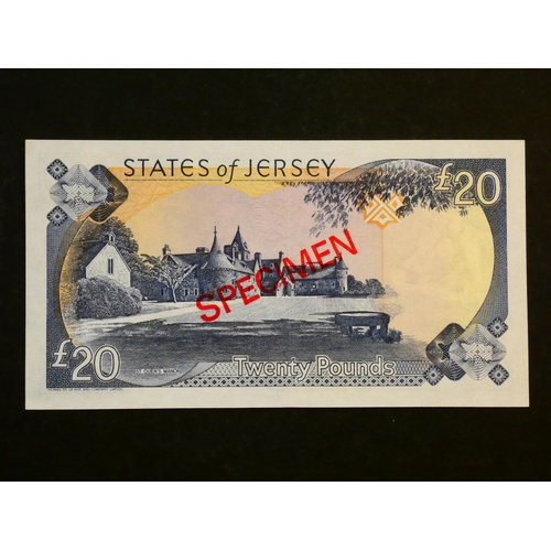 16 - GREAT BRITAIN.  Jersey, 20 Pounds, ND(2000), sign. Ian Black, Optd. SPECIMEN on face and back, JE43b... 