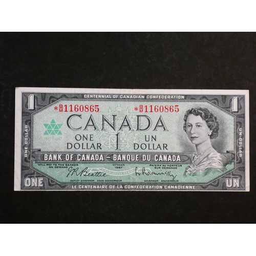 25 - CANADA.  1 Dollar, 1967, Confederation centennial, sign. Beattie-Rasminsky, replacement, serial numb... 