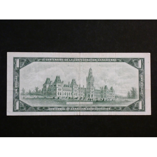 25 - CANADA.  1 Dollar, 1967, Confederation centennial, sign. Beattie-Rasminsky, replacement, serial numb... 