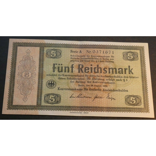 42 - GERMANY.  5 Reichsmark, 28 August 1933, Conversion Fund for foreign debts, 1933 issue, P-199, VF+, l... 