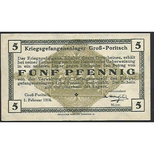 46 - GERMANY.  Prisoner of War camp money, Gross-Poritsch (Velke Porici in Czech Republic), 1, 2 & 5 Pfen... 