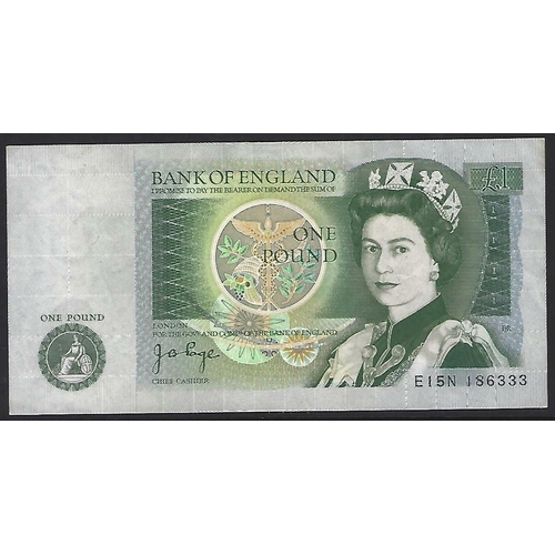 7 - GREAT BRITAIN.  Bank of England, 1 Pound, ND(1978-1980), sign J.B. Page, B337 (BE83d, P-377a), last ... 