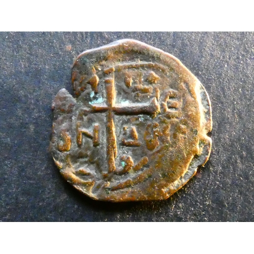 146 - CRUSADERS.  Principality of Antioch, Bohemond II (1126-1130), AE Follis, 22mm, 3.14g, obverse; nimba... 