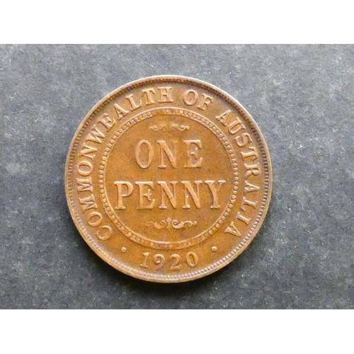 166 - AUSTRALIA.  Penny, 1920, Melbourne mint, dot above top scroll and below bottom scroll, KM23, GF