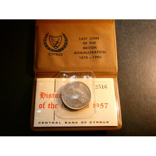 211 - CYPRUS.  100 Mils, 1957, KM37, UNC, in vinyl wallet.