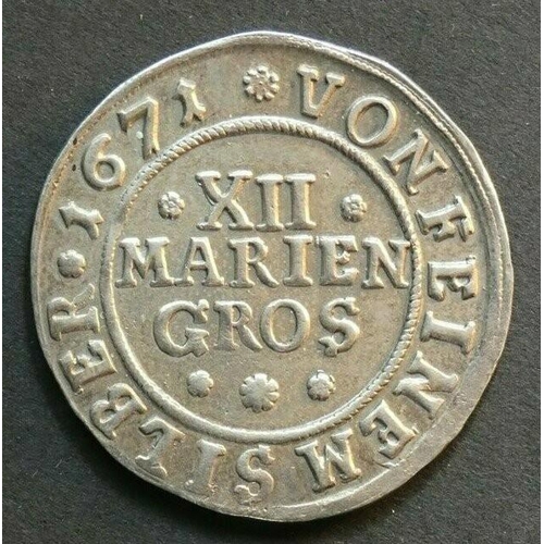 218 - GERMAN STATES.  Hanover, silver 12 Mariengroschen, 1671, KM79, EF