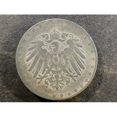 222 - GERMANY.  10 Pfennig, 1917, beaded border, without mintmark, struck in zinc, KM25, GF, blisters & sc... 