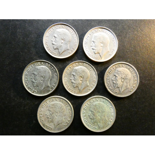 237 - UNITED KINGDOM.  Shilling.  1913, 1914, 1915, 1917, 1929, 1930 and 1935, VF+ to EF  (7)