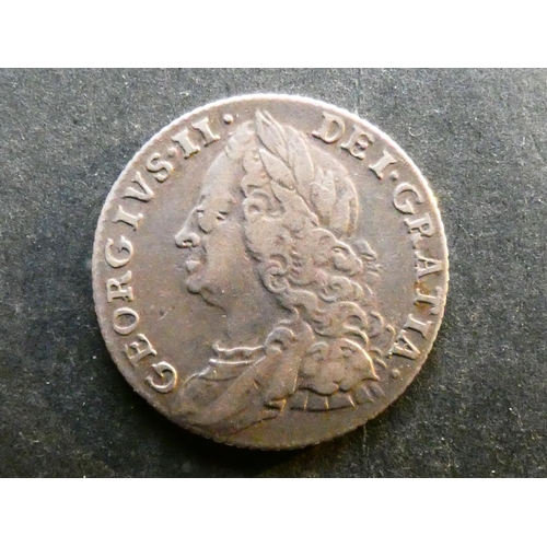 238 - UNITED KINGDOM.  Sixpence.  1757, S-3711, F+, small flan flaw on reverse.