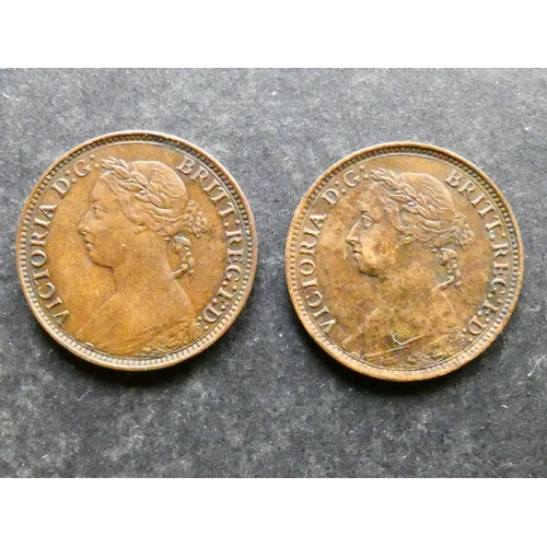 245 - UNITED KINGDOM.  Farthing.  1890 & 1892, S-3958, VF+  (2)