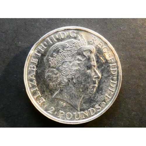 254 - UNITED KINGDOM.  2 Pounds.  2013, silver “Britannia”, 1oz bullion coin, seated Britannia type, in bo... 