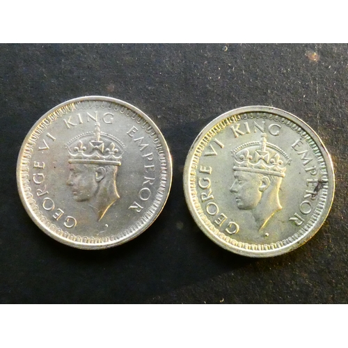 286 - INDIA, British Raj.  1 Rupee, 1942 (b), Mumbai mint, and 1945(b), small 5, NVF  (2)