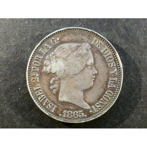 333 - PHILIPPINES.  Isabella II of Spain (1833-1868), silver 50 Centimos de Peso, 1865, KM147, F.