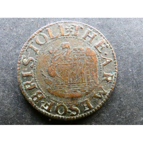 383 - TRADESMEN’S TOKENS, 17TH CENTURY.  Gloucestershire, Farthing, Bristol, obverse; A BRISTOLL FARTHING,... 