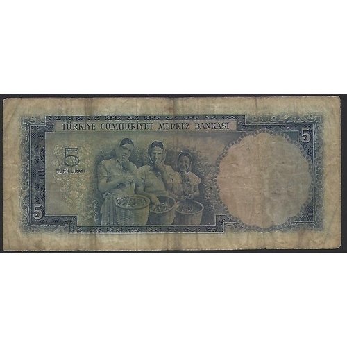 50 - TURKEY.  5 Lira, L.1930(10.11.1952), P-154a, VG