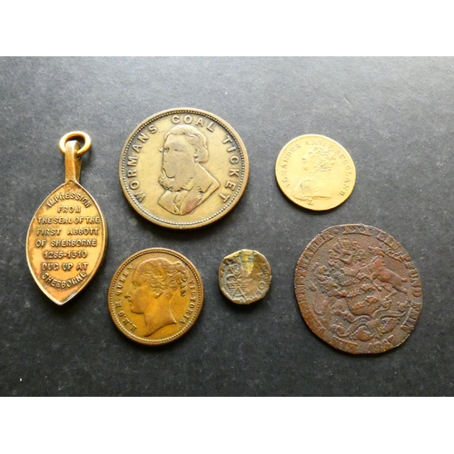 500 - TOKENS & MEDALLIONS, VARIOUS.  WORMANS COAL TICKET, bust ¾ left, reverse stamped “194” within wreath... 