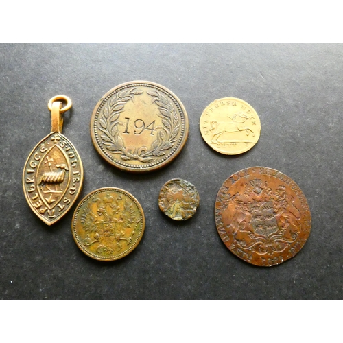 500 - TOKENS & MEDALLIONS, VARIOUS.  WORMANS COAL TICKET, bust ¾ left, reverse stamped “194” within wreath... 