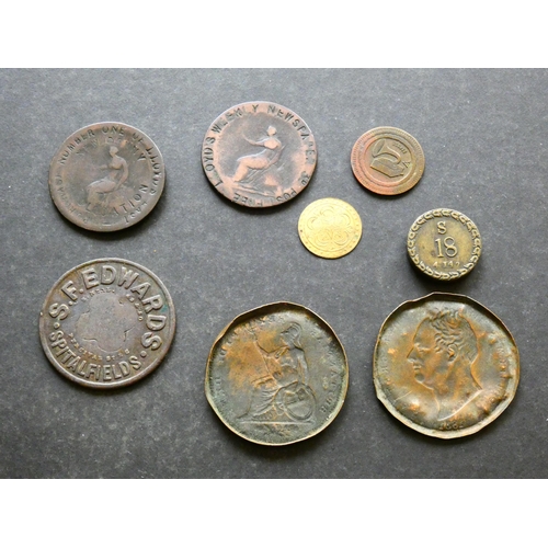 502 - TOKENS & MEDALLIONS, VARIOUS.  Small collection, including two countermarked Halfpennies; LLOYD’S WE... 