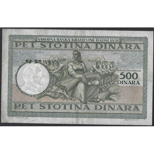 52 - YUGOSLAVIA.  500 Dinara, 6.9.1935, watermark Alexander I, P-32, GVF