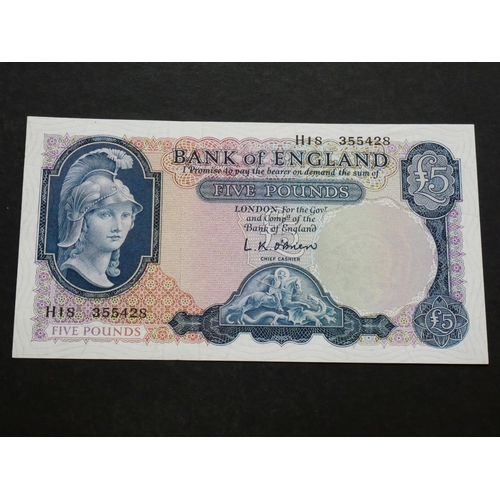 75 - GREAT BRITAIN, BANK OF ENGLAND.  5 Pounds.  Sign. O’BRIEN, B280 (BE98b), last series, serial number ... 