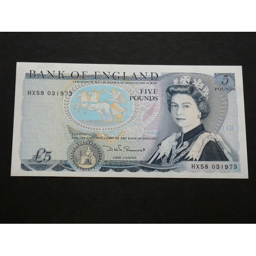 76 - GREAT BRITAIN, BANK OF ENGLAND.  5 Pounds.  Sign. SOMERSET, B343 (BE113c), serial number HX58 031973... 