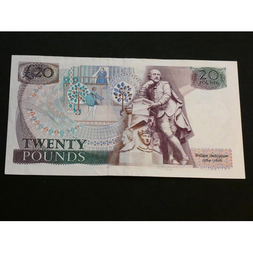 85 - GREAT BRITAIN, BANK OF ENGLAND.  20 Pounds.  Sign. SOMERSET, B351 (BE208c), serial number 40E 695689... 