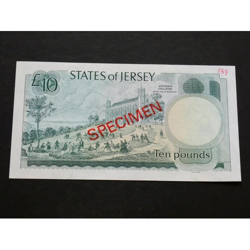 99 - JERSEY.  10 Pounds, ND(1976-1983), sign, CLENNETT, as JE37a (P-13as), optd. SPECIMEN, serial number ... 