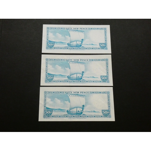 101 - ISLE OF MAN.  50 Pence x3, sign. DAWSON, M520 (IM24, P-33a), prefix C, AUNC to UNC  (3)