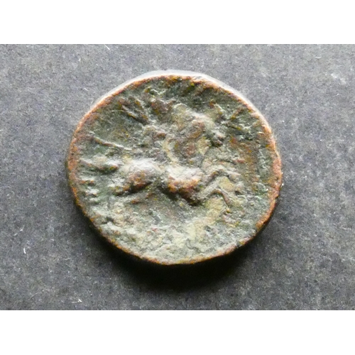 154 - GREEK.  Hispania, Romano-Celtiberian coinage, AE20, 5.86g, 3rd to 2nd century BCE, obverse; young ma... 