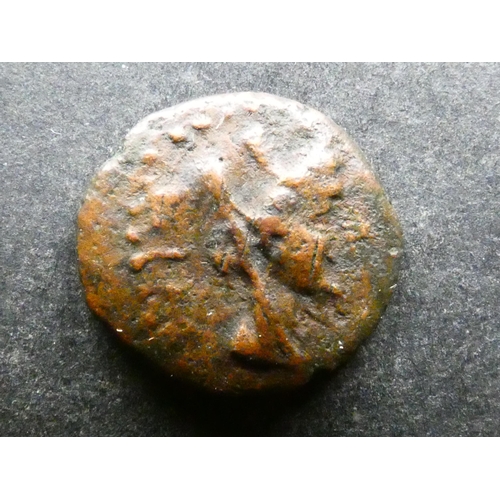 163 - ROMAN PROVINCIAL.  AE17, 3.43g, of Caesarea Maritima(?) in Palestine, circa 14CE, obverse; turreted ... 