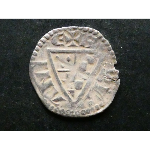 178 - MEDIAEVAL FEUDAL FRANCE.  Silver Denier, 0.63g, of John I of Brittany (1237-1286), Vannes mint, obve... 