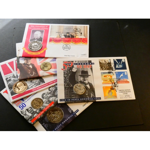 194 - COLLECTION.  United Kingdom, VE & VJ Day Philatelic coin covers, including GB, £2, 1995 Dove of Peac... 