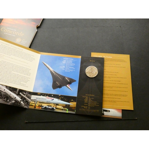 205 - ALDERNEY.  5 Pounds, 2003, final flight of Concorde, Cu-Ni BUNC in presentation folder, together wit... 