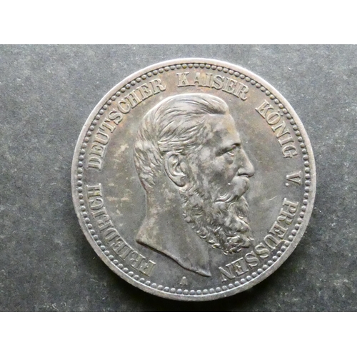 239 - GERMAN STATES.  Prussia, 5 Mark, 1888A, Friedrich III, Berlin mint, KM512, VF, small ek.