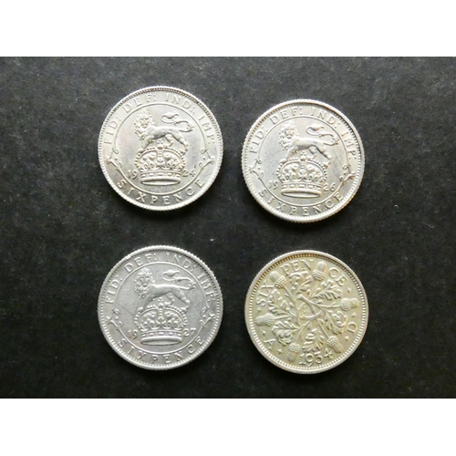 264 - UNITED KINGDOM.  Sixpence.  1924, 1926 (3rd coinage), 1927 (3rd coinage), and 1934, NVF to GVF  (4)