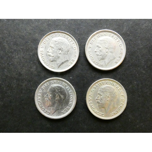 264 - UNITED KINGDOM.  Sixpence.  1924, 1926 (3rd coinage), 1927 (3rd coinage), and 1934, NVF to GVF  (4)