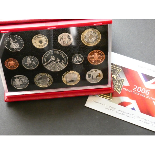 288 - UNITED KINGDOM.  Proof Set.  2006, 1p to £5, Elizabeth II 80th birthday, in deluxe issue red leather... 