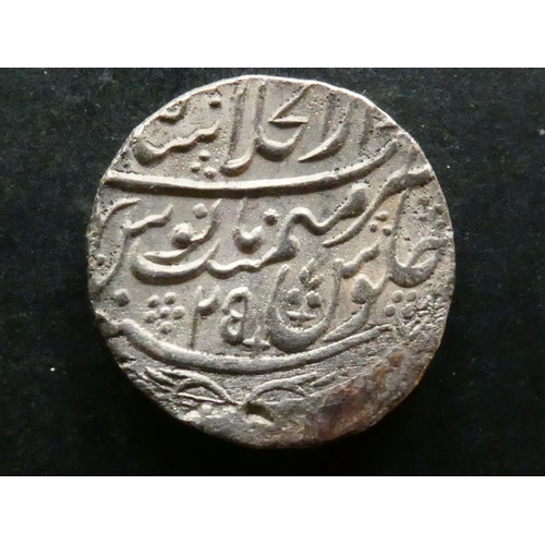 299 - INDIA, MUGHAL EMPIRE.  Shah Alam II, AH1174-1221 (1759-1806CE, silver Rupee, AH1197 (Year 25), Shahj... 